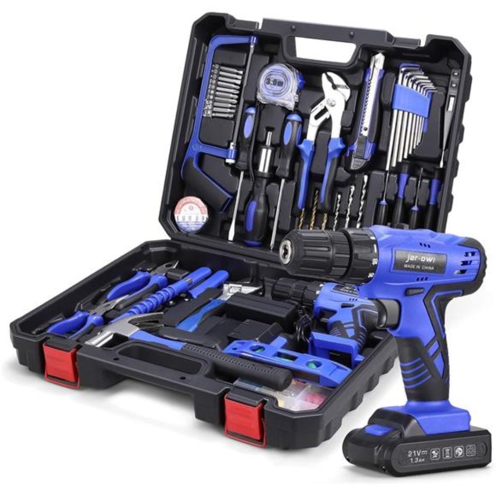 Tool Set with Drill, 21V Cordless Drill Drive Set with 112pcs Hand Tool Kit